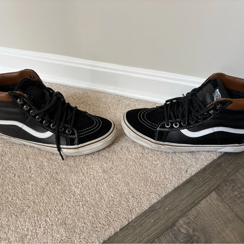 Vans Black and White High-Top Sneakers with Brown Accents - Picture 1 of 7